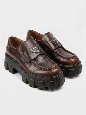 Dream Pairs Brown Leather Chunky Lug-Sole Slip-On Loafers
